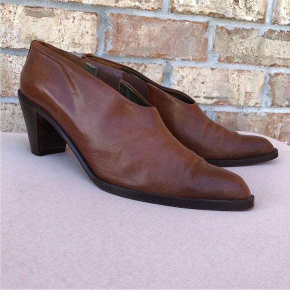 Via Spiga Made in Italy Vintage Coñac Leather Western  Pointed Toe Heel Shoes 9 - Picture 4 of 16